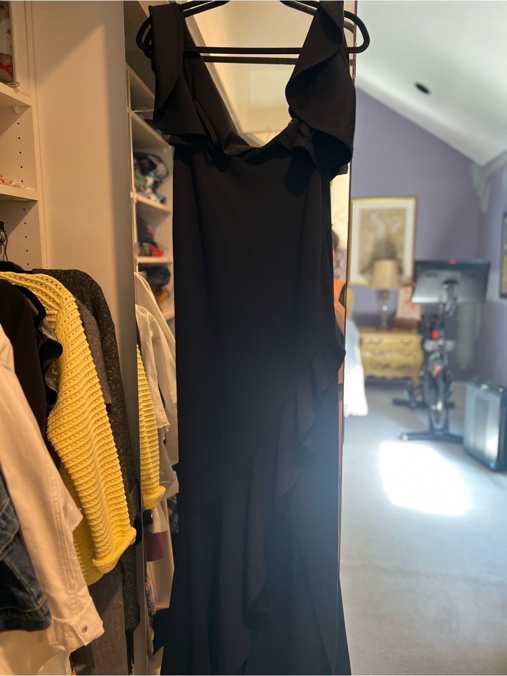 Elegant Black Ruffle-Trim Maxi Dress